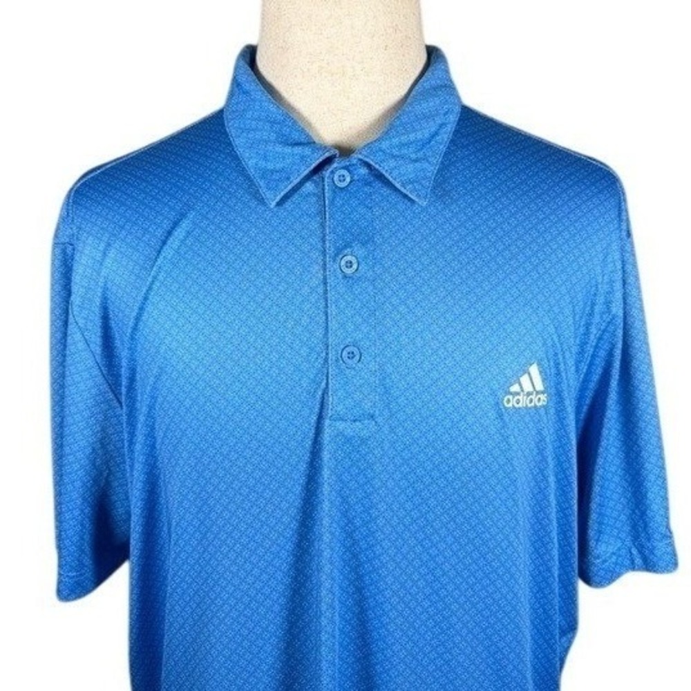Adidas Golf Men XL Blue Geometric Diamond Print Performance Polo Shirt Short Slv